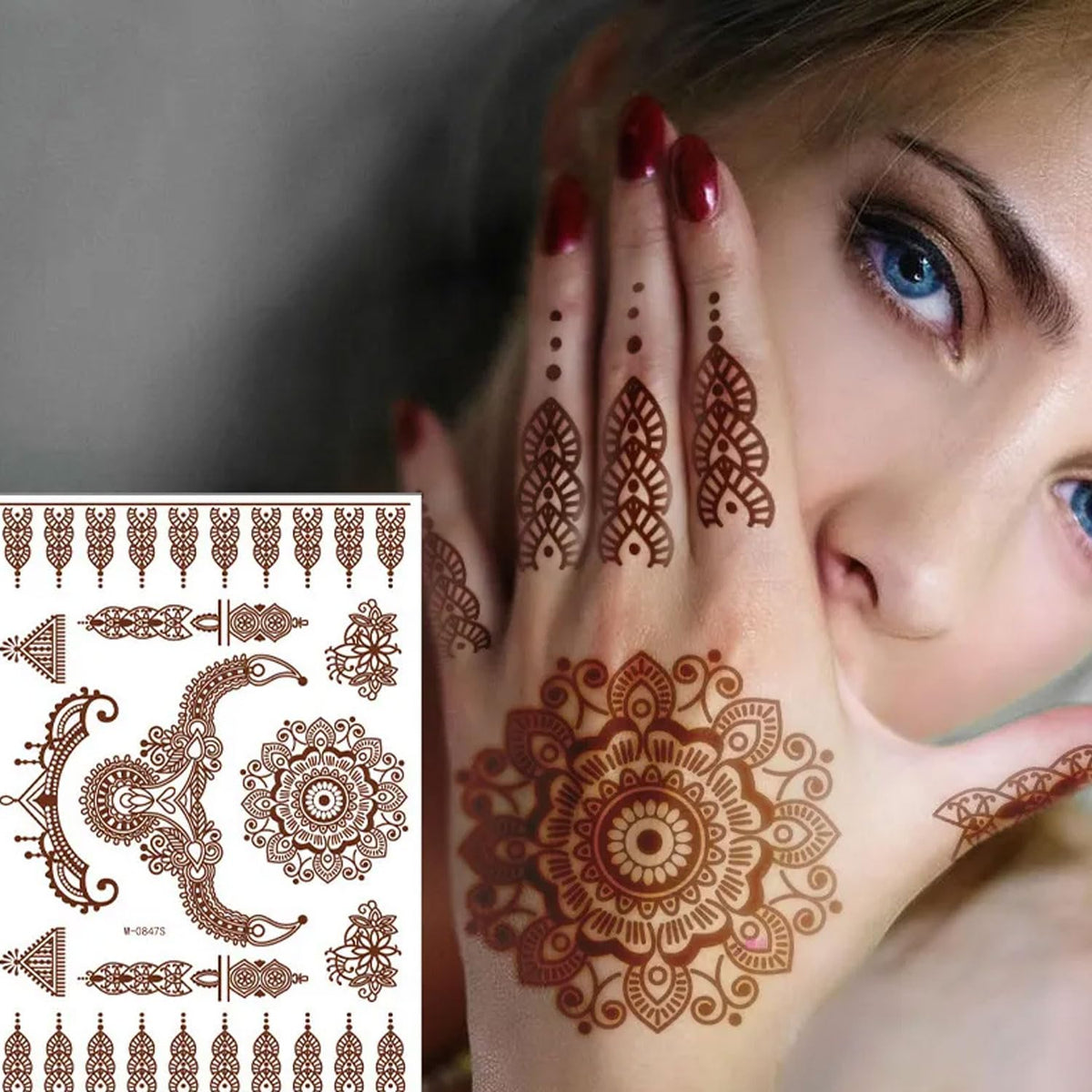 ?enna Tattoo Stickers Brown Flower Lace Waterproof Temporary Tattoo Stickers Indian Diwali Festival Stickers for Birthday Party Decoration 6sheets