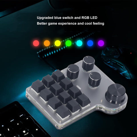 Walfront USB Mini Macro Mechanical Gaming Keyboard 12 Keys 4 Knobs One Handed USB PC Keypad RGB Programmable Macro Keyboard 3 Modes