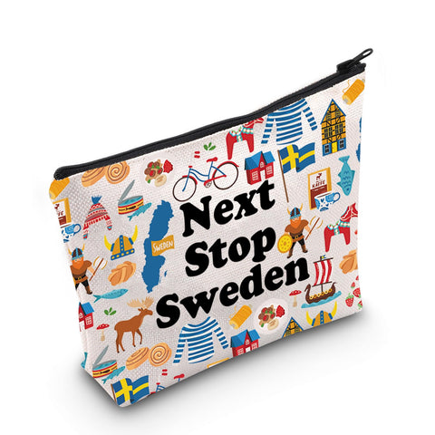 MNIGIU Sweden Symbols Souvenir Cosmetic Bag Sweden Vacation Gift Sweden Trip Makeup Bag Sweden Lover Gift Europe Travel Gift