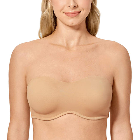 DELIMIRA Women's Strapless Bra Minimizer Seamless Underwire Unlined Bandeau for Big Bust Taupe Tan 32DD