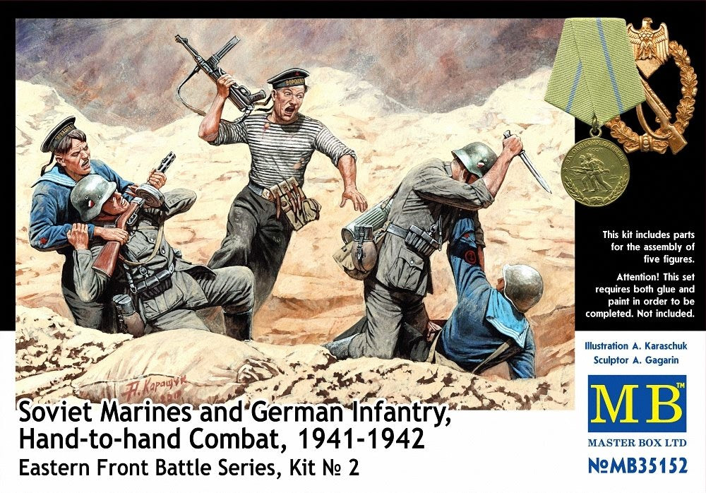 Master Box Hand to Hand Combat Soviet Marines and German Infantry Eastern Front 1941-42 (5) Figure Model Building Kits (1:35 Scale)