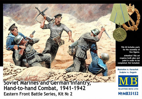 Master Box Hand to Hand Combat Soviet Marines and German Infantry Eastern Front 1941-42 (5) Figure Model Building Kits (1:35 Scale)