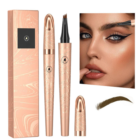 Generic 2PCS 3D Microblading Eyebrow Tattoo Pencil 4 Fork Tip, Magic Eyebrow Pencil, Waterproof Microblading Eyebrow Pen, New Microblading Eyebrow Pen, Eyebrow Pencil with Micro-Fork Tip(Dark Brown)