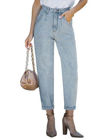 Vetinee Womens Jeans Baggy Jeans Women Women Jeans Women Mom Jeans Wide Leg Jeans Women High Waisted Jeans Women Vintage Powder Blue Size Large Fits UK Size 16 - UK Size 18