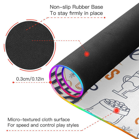 Coffee Set Lettering Wireless Charging Mouse Pad for Mobile Phone Extra Large Gaming Mousepad with 13 Lighting Modes Mouse Mat for MacBook PC Laptop Desk Office Home Gaming