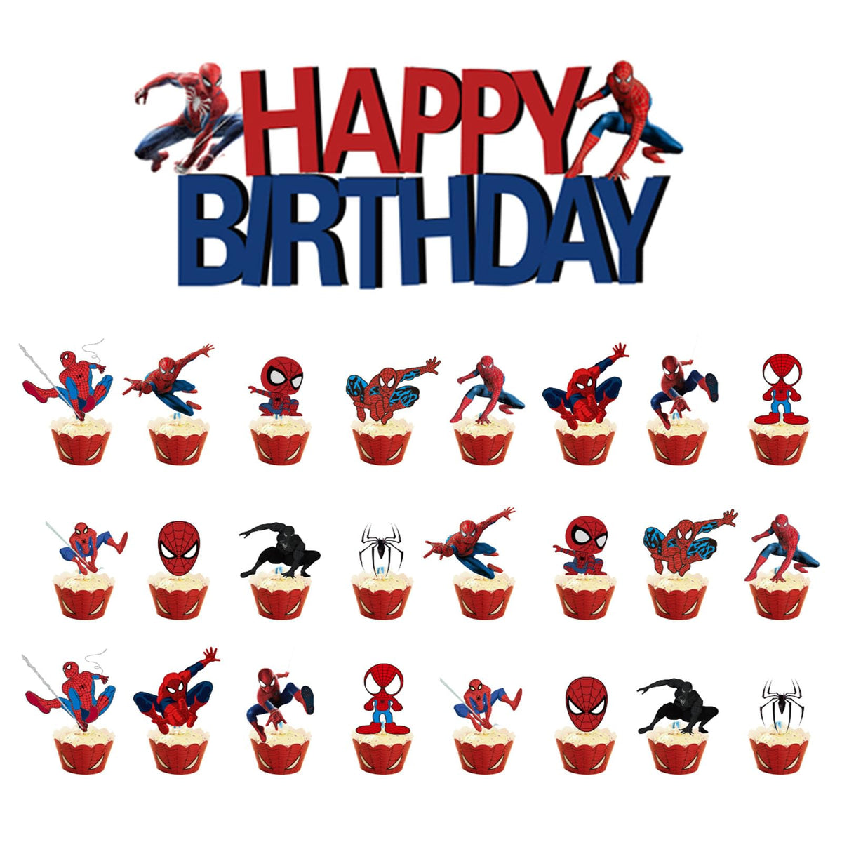25Pcs Superhero Toppers SpiderCake Toppers,Marvel Avengers Spider Party Birthday Cake Decorations Cake Cupcake Toppers for Boys,Kids Birthday Spider Party Decorations