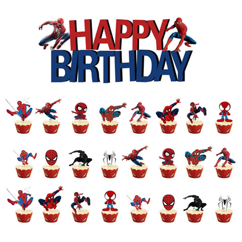 25Pcs Superhero Toppers SpiderCake Toppers,Marvel Avengers Spider Party Birthday Cake Decorations Cake Cupcake Toppers for Boys,Kids Birthday Spider Party Decorations