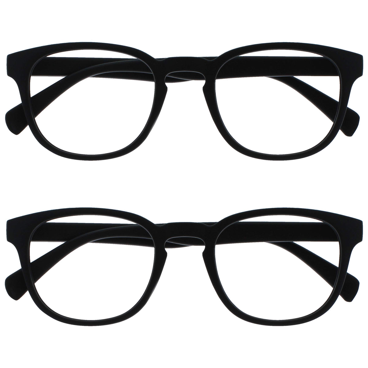 OPULIZE Pop Reading Glasses 2 Pack Fun Round Matt Frame Black Spring Hinges Scratch Resistant Mens Womens RR2-1 +2.00