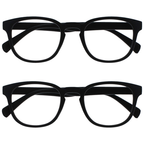 OPULIZE Pop Reading Glasses 2 Pack Fun Round Matt Frame Black Spring Hinges Scratch Resistant Mens Womens RR2-1 +2.00