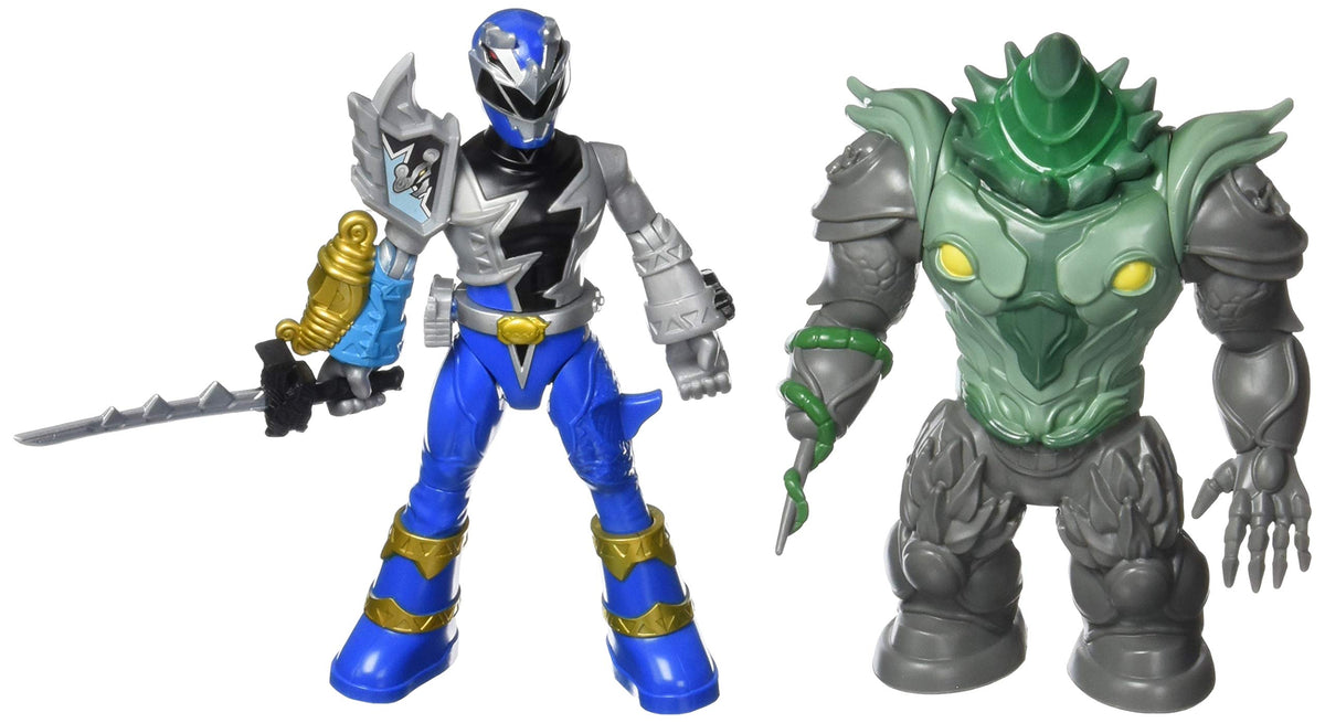 Power Rangers Dino Fury Battle Attackers 2-Pack Blue Ranger vs. Shockhorn Kicking Action Figure Toys with Accessory Inspired by TV Show Ages 4 and Up