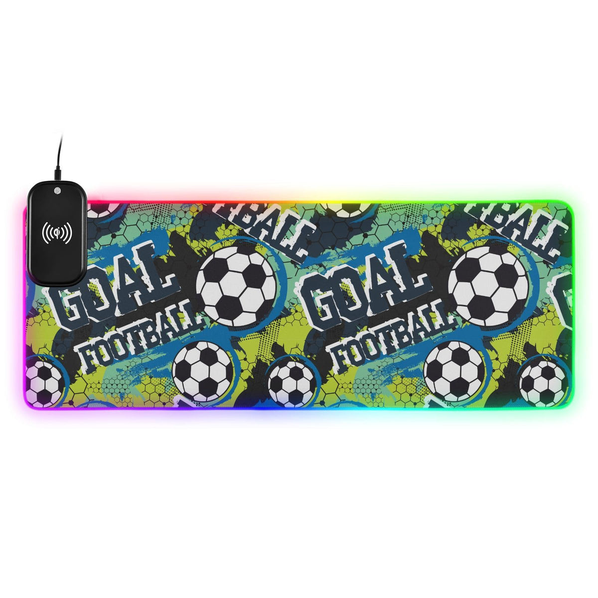 Football Soccer-01 Wireless Charging Mouse Pad for Mobile Phone Extra Large Gaming Mousepad with 13 Lighting Modes Keyboard Mat for MacBook PC Laptop Desk Office Home Gaming