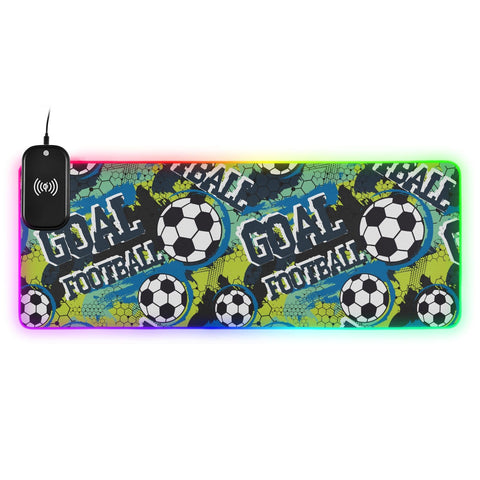 Football Soccer-01 Wireless Charging Mouse Pad for Mobile Phone Extra Large Gaming Mousepad with 13 Lighting Modes Keyboard Mat for MacBook PC Laptop Desk Office Home Gaming