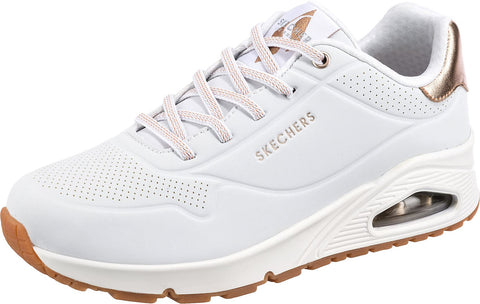 Skechers Women's Uno-Shimmer Away Sneaker, White, 6.5