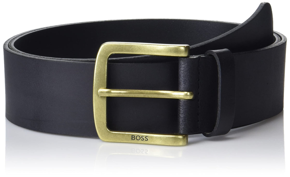 BOSS Hugo Men's Engraved Logo Leather Belt, Black Coal, 34