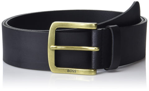 BOSS Hugo Men's Engraved Logo Leather Belt, Black Coal, 34