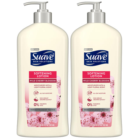 Suave Body Lotion for Women - Wild Cherry Blossom Light Floral Scent, Lotion for Dry Skin, Paraben-Free Moisturizing Body Lotion, 18 Oz Ea (Pack of 2)