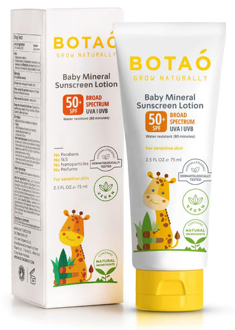 BOTAO BABYÃƒÆ’Ã†â€™Ãƒâ€šÃ‚Â¢ÃƒÆ’Ã‚Â¢ÃƒÂ¢Ã¢â€šÂ¬Ã…Â¡Ãƒâ€šÃ‚Â¬ÃƒÆ’Ã‚Â¢ÃƒÂ¢Ã¢â€šÂ¬Ã…Â¾Ãƒâ€šÃ‚Â¢S MINERAL Zinc Oxide SUNSCREEN LOTION: SPF50 Broad Spectrum UVA UVB,For sensitive skin Baby Face Body Protection, Sunblock Cream 2.5 Oz