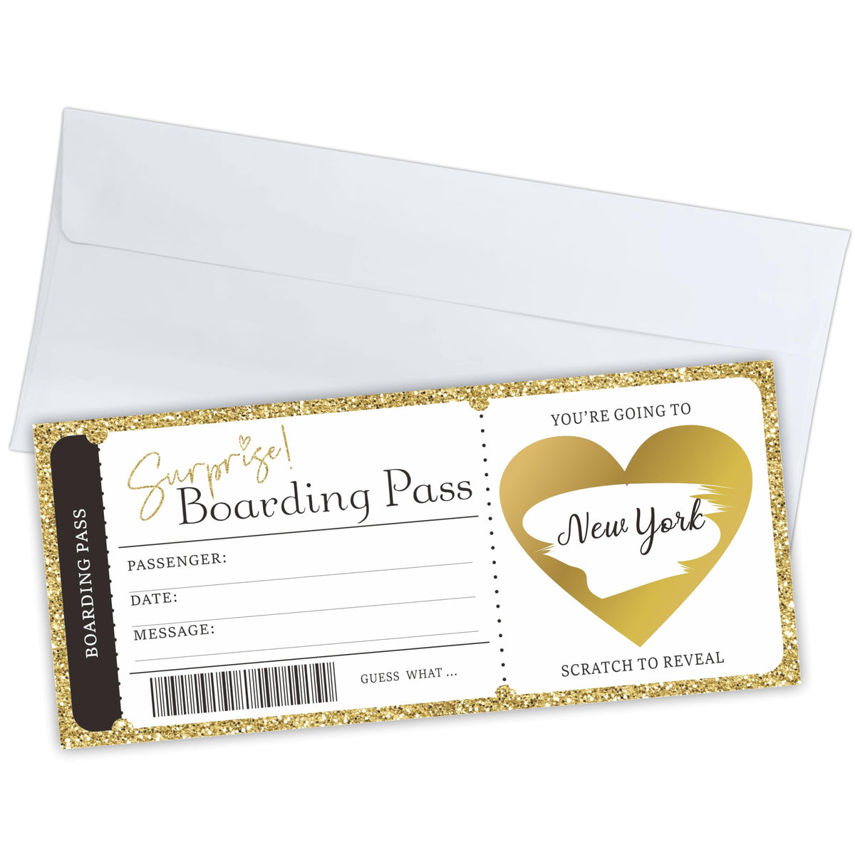 Surprise Boarding Pass Gift Tickets, 5 Set DIY Scratch Off Travel Tickets, Surprise Reveal Gift Cards For Events & Holidays(Gold, 5 Set) - A45