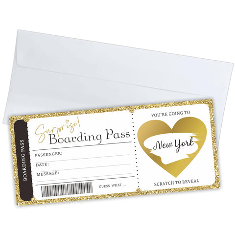 Surprise Boarding Pass Gift Tickets, 5 Set DIY Scratch Off Travel Tickets, Surprise Reveal Gift Cards For Events & Holidays(Gold, 5 Set) - A45