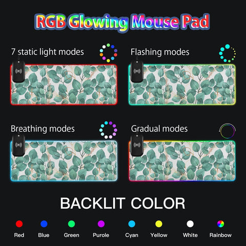 Green Leaves Wireless Charging Mouse Pad for Mobile Phone Extra Large Gaming Mousepad with 13 Lighting Modes Extended Desk Mat for MacBook PC Laptop Desk Office Home Gaming