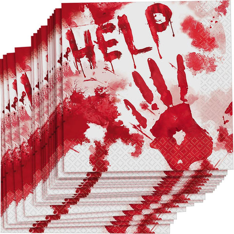 Spooky Red & White Bloody Good Time Luncheon Napkins - 6.5" x 6.5" (Pack of 36) - Creepy & Stylish Halloween Decoration - Perfect for Halloween Decor