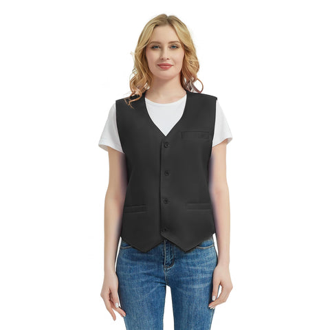 TOPTIE Waiter Uniform Unisex Button Vest For Supermarket Clerk & Volunteer-Black-US Size 3XL