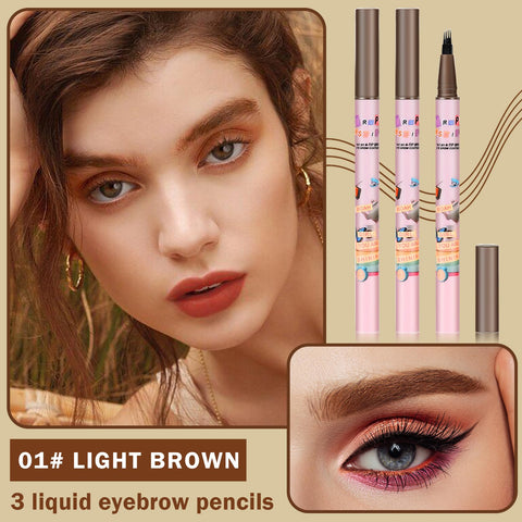 QIUFSSE 3PCS Light Brown Eyebrow Pencil for Women,Lapiz Para Cejas,Magical Precise Waterproof Brow Pen,Easily Create Natural Eyebrow Makeup-Light Brown