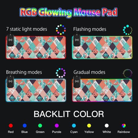 Flamingo (30) Wireless Charging Mouse Pad for Mobile Phone Extra Large Gaming Mousepad with 13 Lighting Modes Keyboard Mat for Gaming MacBook PC Laptop Desk Office Home