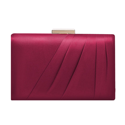 Mulian LilY Pleated Satin Clutch Purse For Women Wedding Bridal Clutch Bag Prom Party Clutch, Burgundy, 6.9"x4.4"x1.9"