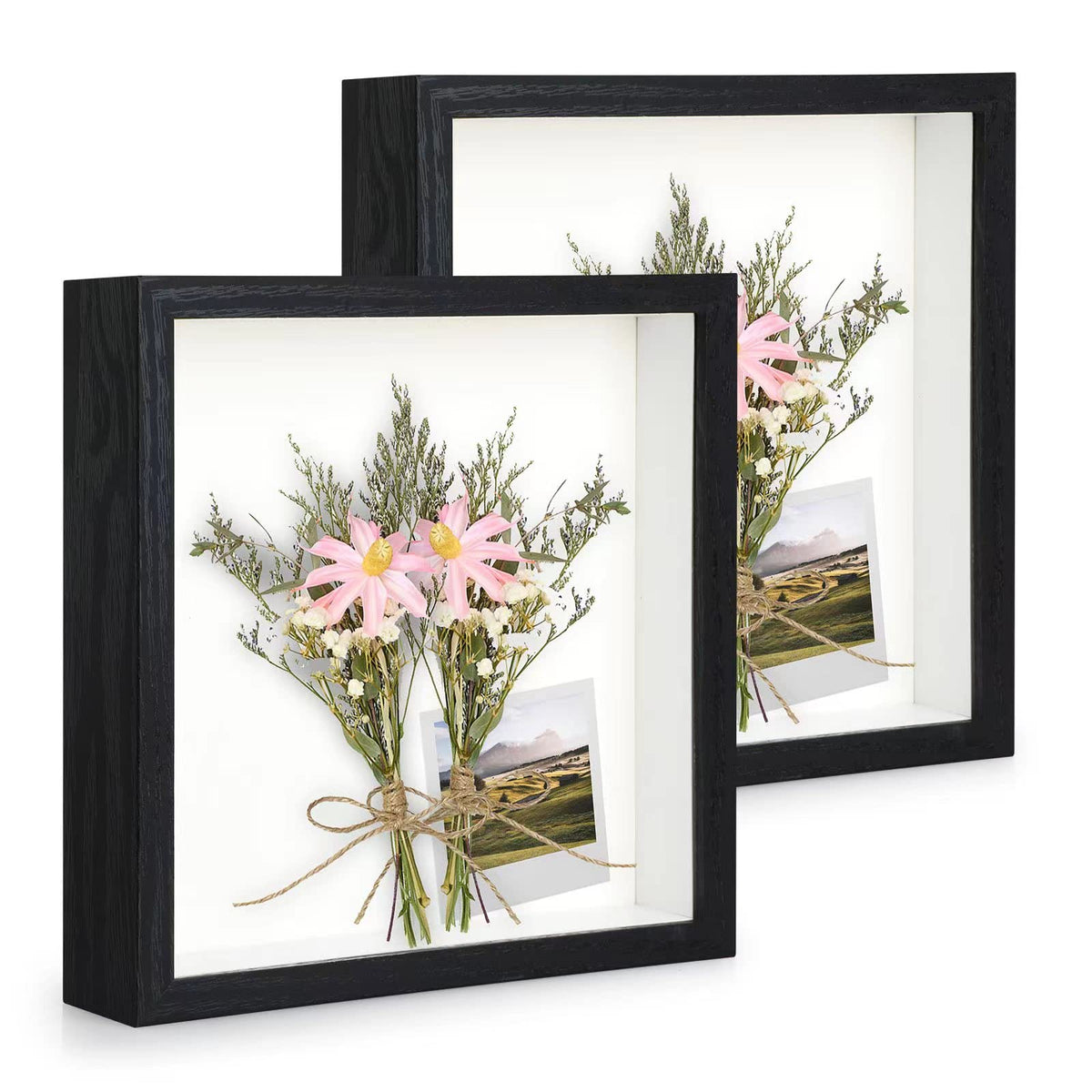 Anhow 2pcs Shadow Box Frame 9x9 Inch, 3D Box Frames with Glass for Crafts 1.2 Inch Deep Picture Frames Box Display for Photos, Crafts, Souvenir, Baby Items - Black