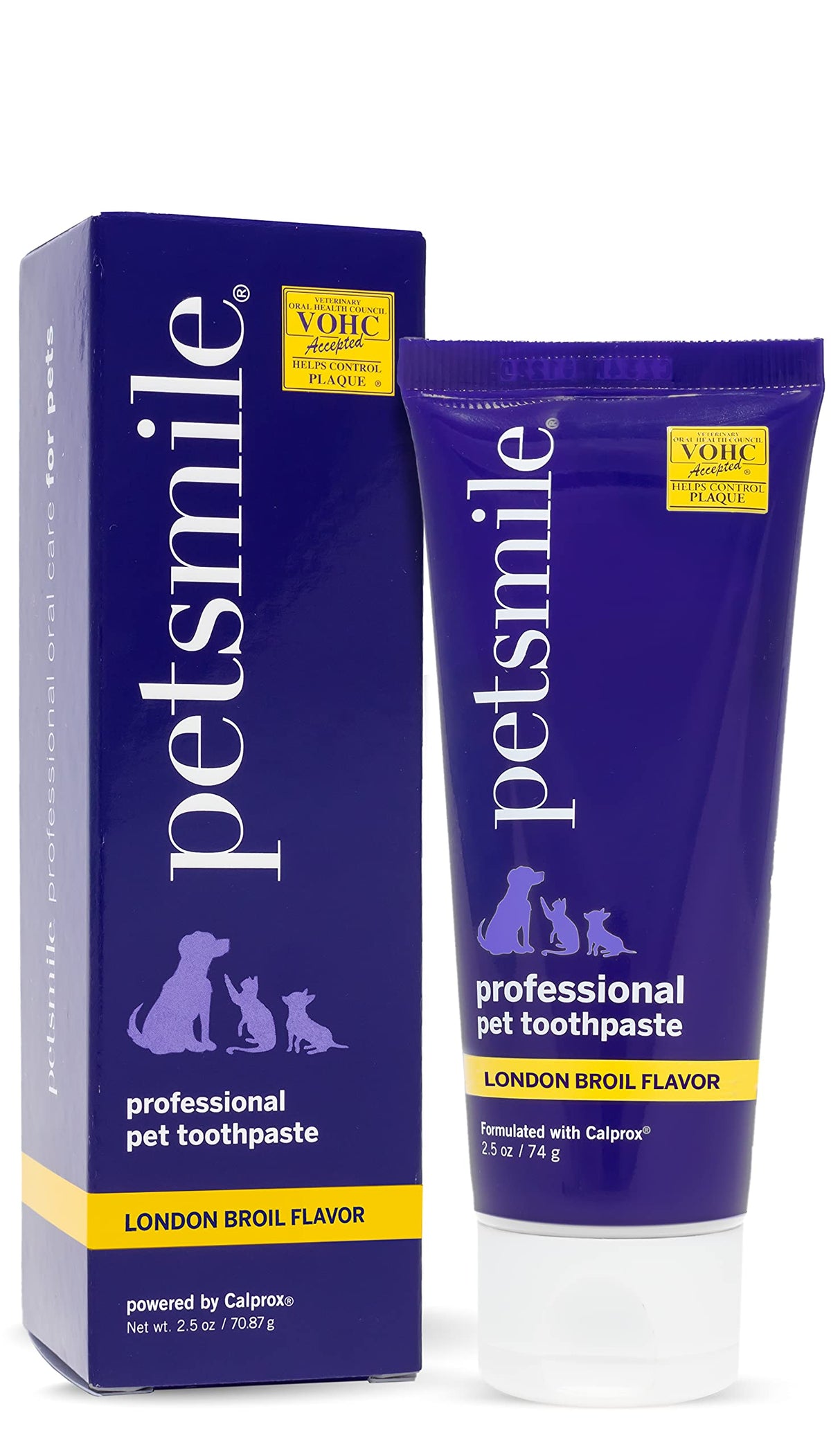 Petsmile Professional Pet Toothpaste | Cat & Dog Dental Care | Controls Plaque, Tartar, & Bad Breath | Only VOHC Accepted Toothpaste | Teeth Cleaning Pet Supplies (London Broil, 2.5 Oz)