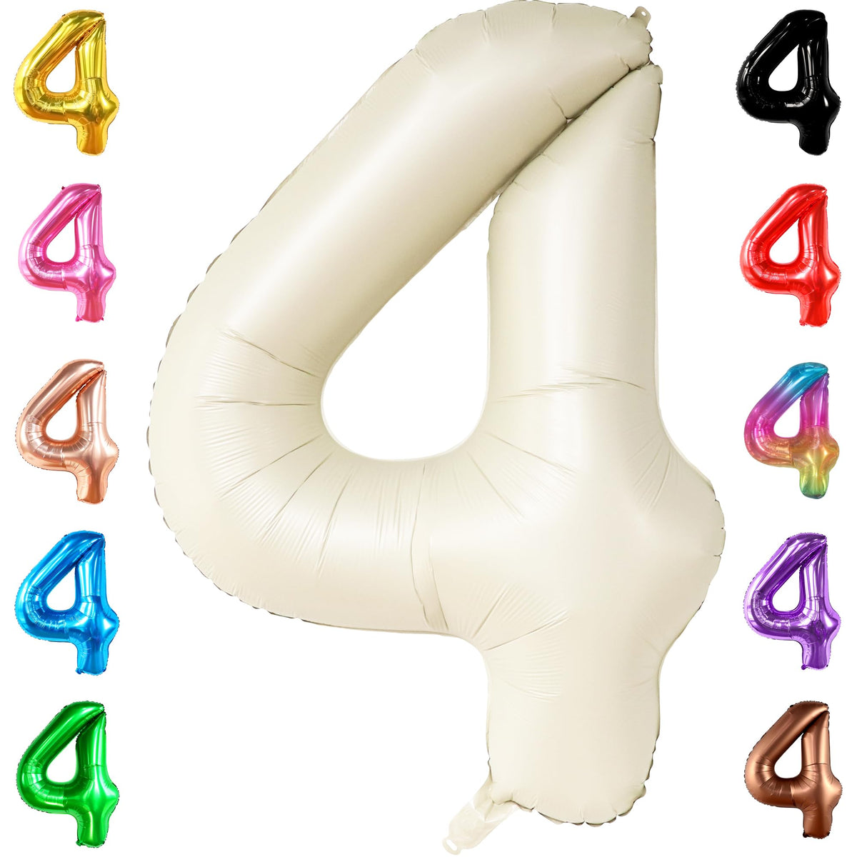 KatchOn, Giant Cream White 4 Balloon Number - 40 Inch | Number 4 Balloons for Birthdays | 4th Birthday Decor for Party | Creme Number 4 Balloon | 4 Year Old Balloon for 4th Birthday Party Supplies