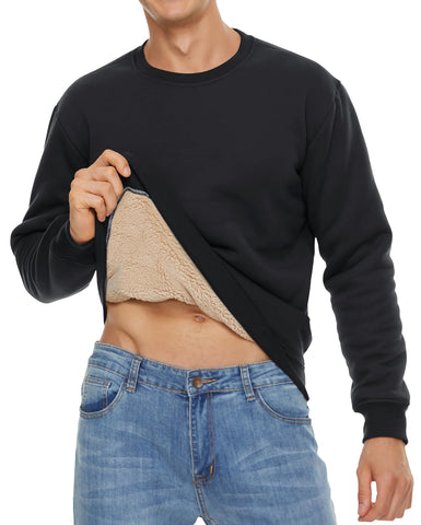 TACVASEN Mens Sweatshirts Crewneck Fleece Pullover Sweater Plain Work Jumper Winter Comfy Warm Sweatshirt Black,M