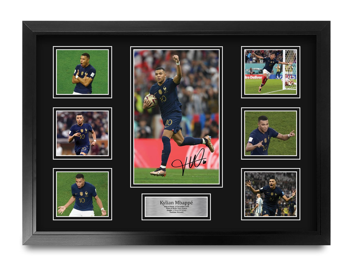 HWC Trading FR A2 Kylian Mbappe France Printed Memorabilia Signed Autograph Photograph Display for Football Fans and Supporters - A2 Framed