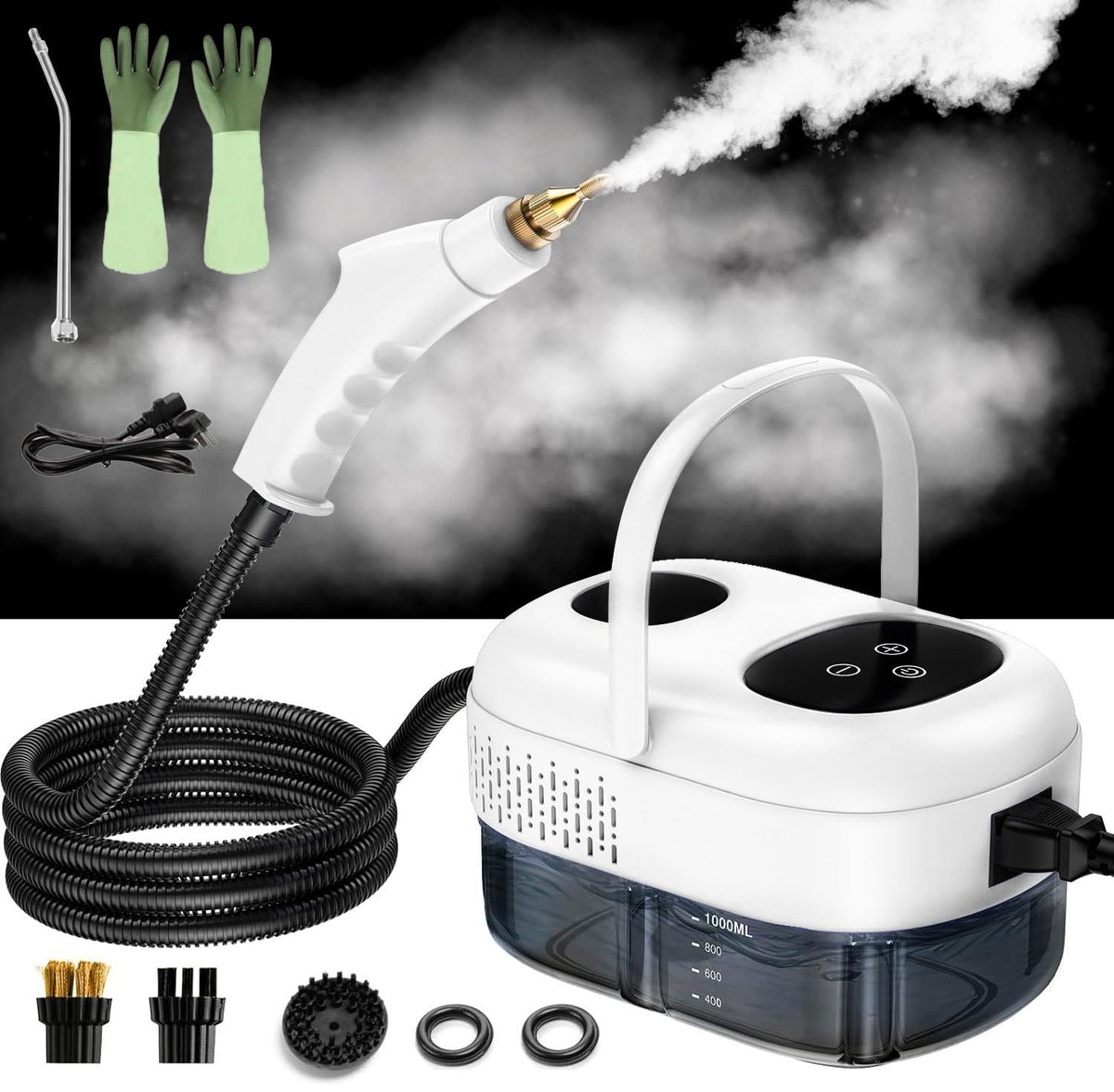 2500W High Pressure Steam Cleaner, 1100ml Steam Cleaner, 3 Brush Heads, High Temperature Pressurized Steam Cleaning Machine for Stain Removal at Home, Handheld Portable for Kitchen
