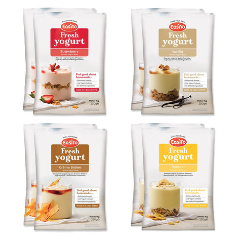 EasiYo Yogurt 8 Sachet Pack | EasiYo Everyday Mixed Pack | 2 x Banana 2 x Strawberry 2 x CrÃƒÆ’Ã†â€™Ãƒâ€šÃ‚Â¨me BrÃƒÆ’Ã†â€™Ãƒâ€šÃ‚Â»lÃƒÆ’Ã†â€™Ãƒâ€šÃ‚Â©e 2 x Vanilla | Each Sachet Makes 1kg of Yogurt