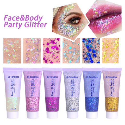 GL-Turelifes 50ml Sequins Chunky Glitter Liquid Eyeshadow Glitter Body Gel Festival Glitter Cosmetic Face Hair Nails Makeup Long Lasting Sparkling Easy to Apply, Easy to Remove (#06 White)