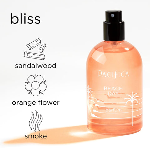 Pacifica Beauty Beach Day Spray Perfume, Natural & Essential Oils, Salt, Sandalwood, Orange Flower, Smoke Notes, Eau de Toilette, 2 oz
