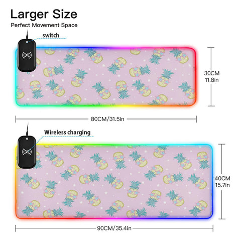 Cute Pineapples Wireless Charging Mouse Pad for Mobile Phone Extra Large Gaming Mousepad with 13 Lighting Modes Extended Desk Mat for MacBook PC Laptop Desk Office Home Gaming