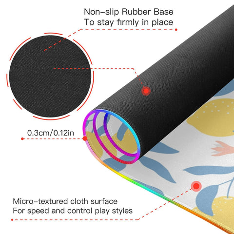 Fresh Lemon Leaves Flowers Wireless Charging Mouse Pad for Mobile Phone Extra Large Gaming Mousepad with 13 Lighting Modes Extended Desk Mat for MacBook PC Laptop Desk Office Home Gaming