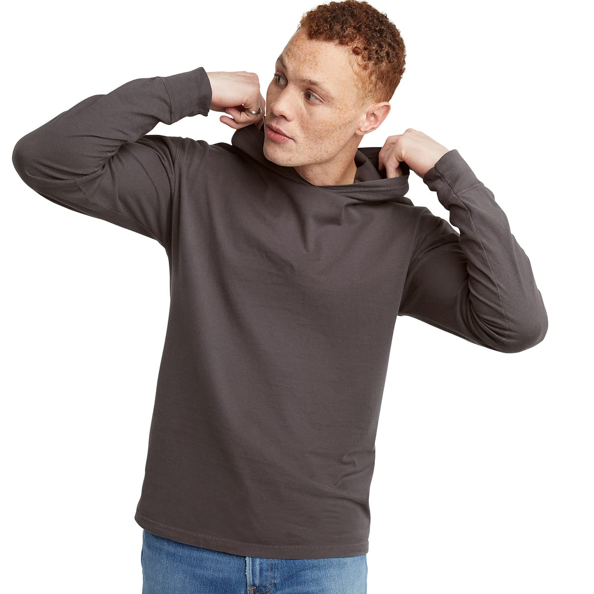 Hanes Comfortblend Men's T-Shirt, Long-Sleeved Hoodie, Garment Dyed Cotton Tee, New Railroad Gray