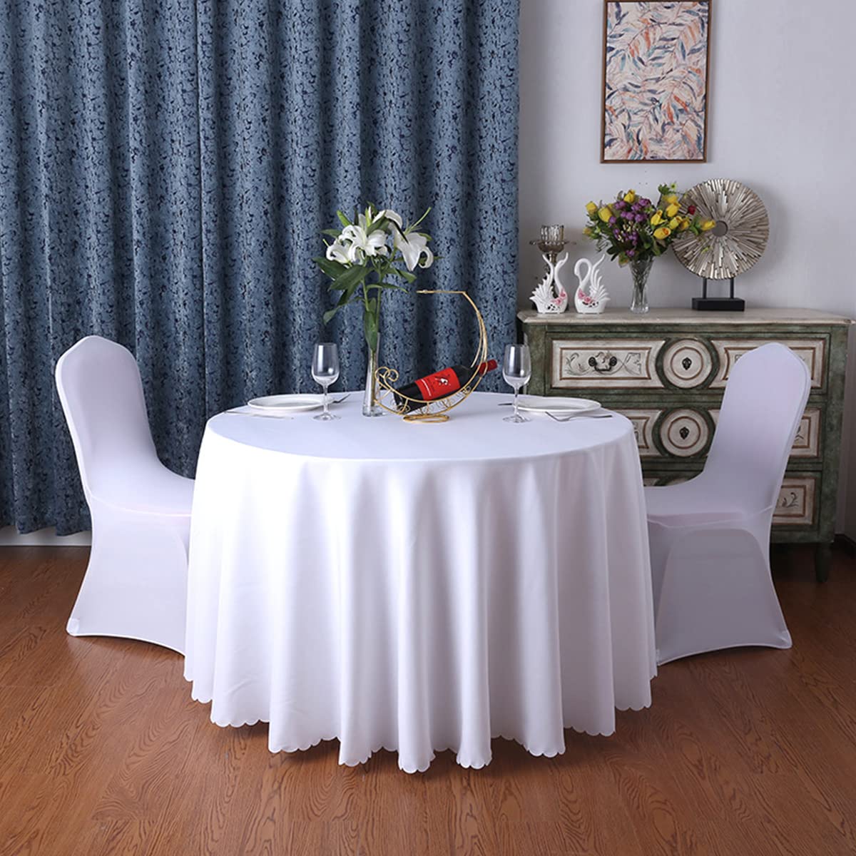 round tablecloth - 79" Round Premium Tablecloth for Wedding / Banquet / Restaurant - Polyester Fabric Table Cloth - White