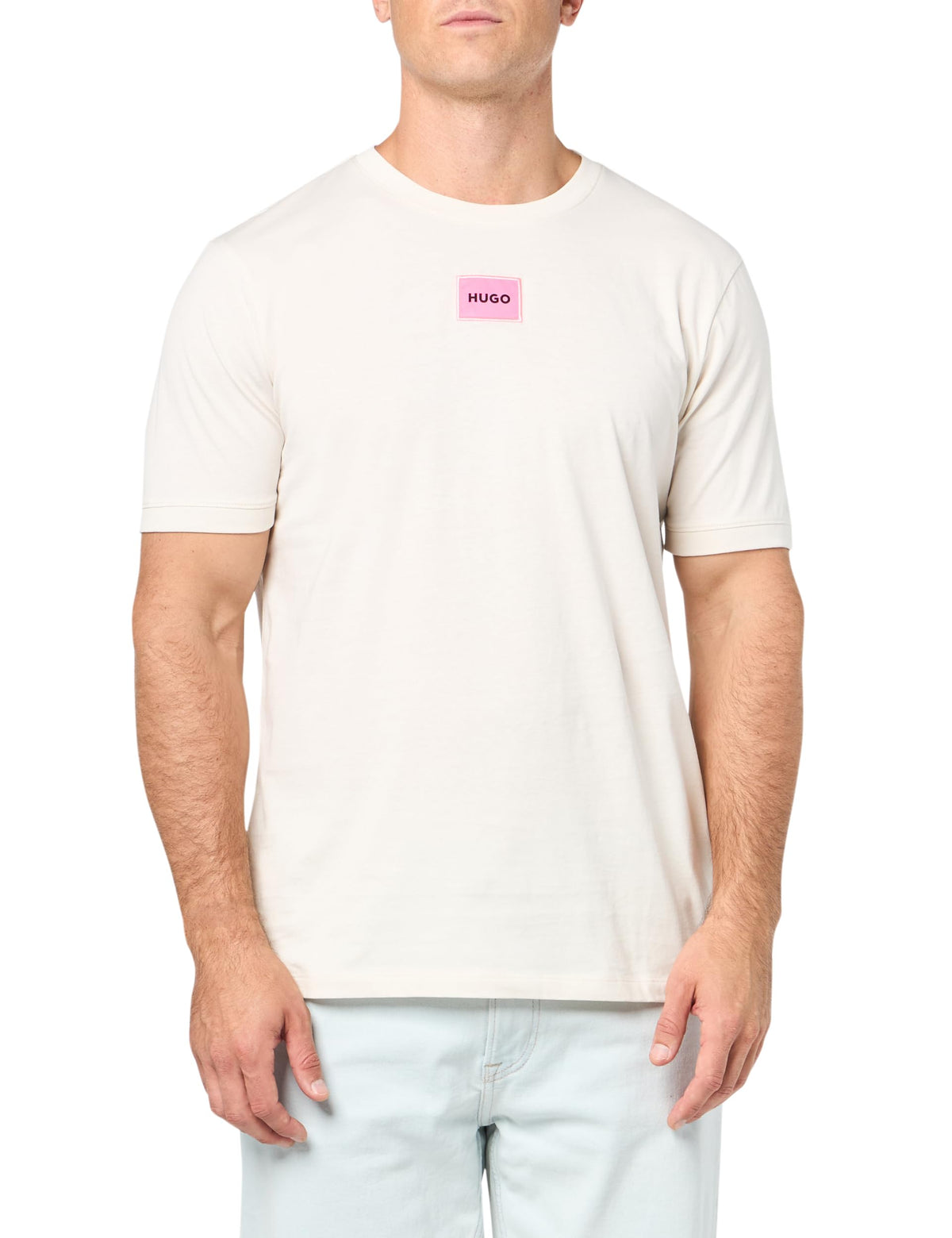 HUGO Ribbed Crew Neck Regular Fit Center Logo T-Shirt