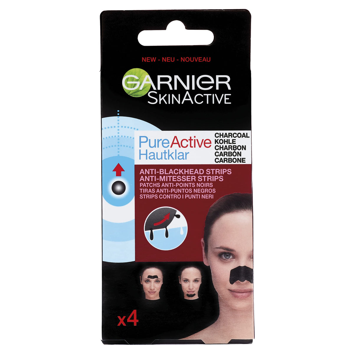 Garnier Pure Active Anti-Blackhead Charcoal Nose Strips, Pack Of 4