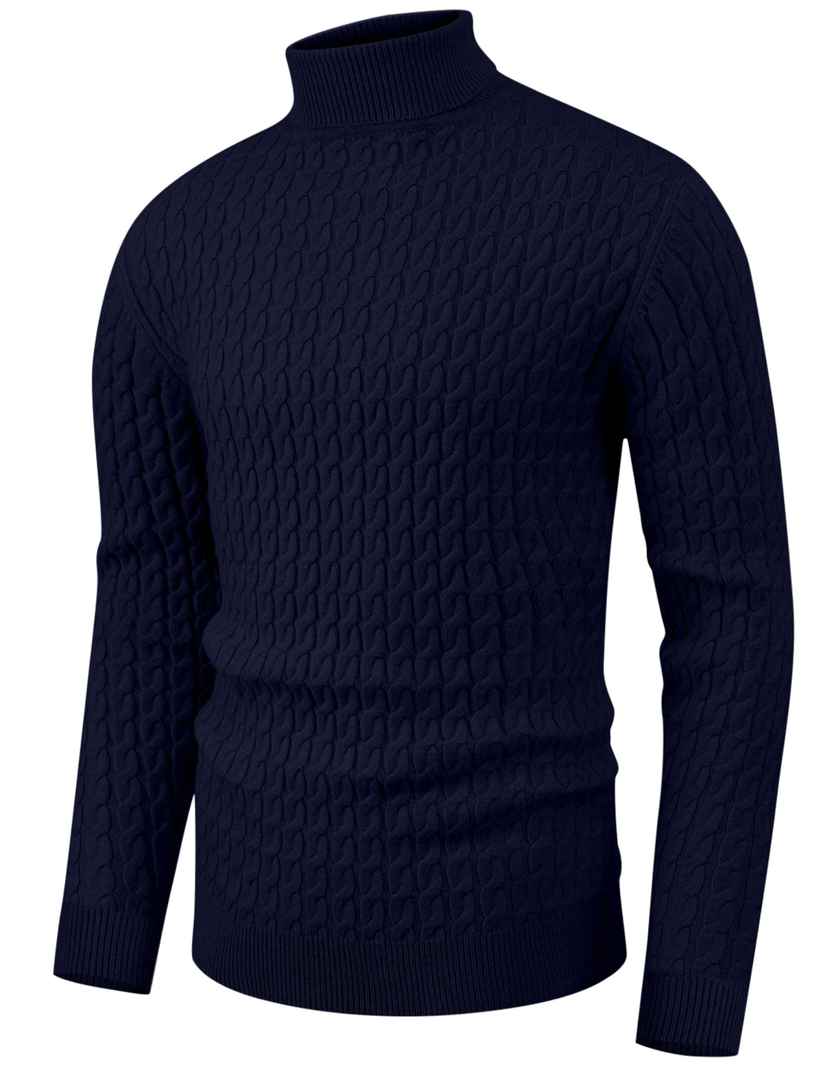 Hisir Mens Jumper Turtle Neck Tops Twisted Knitted Pullover Winter Slim Fit Long Sleeve Sweater Solid Colour Basic Warm Jumpers (04 Navy Blue, M)