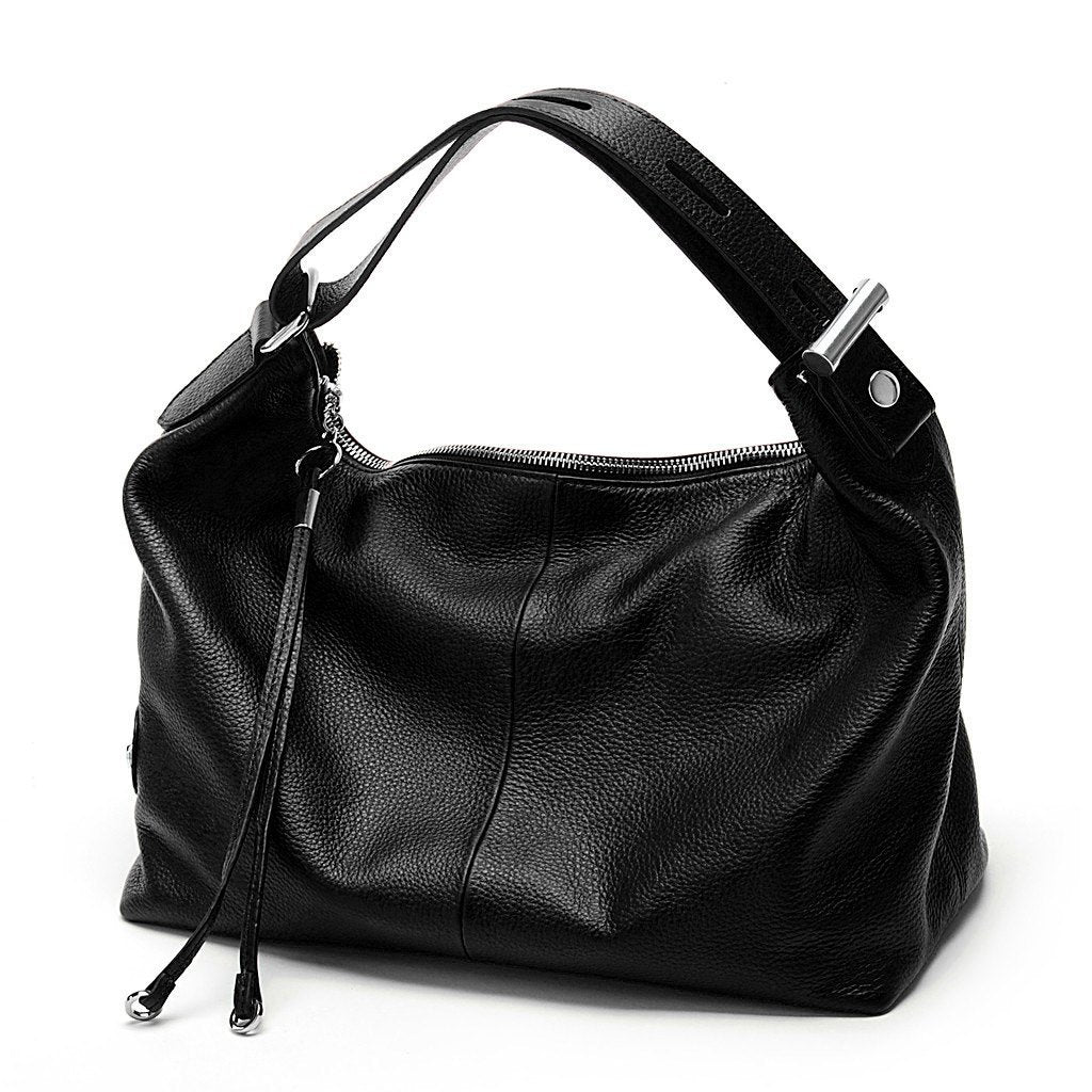 zency 6 Colors Fashion 100% Real Genuine Leather Women Shoulder Bag Handbag Lady Casual Tote, Black, One Size