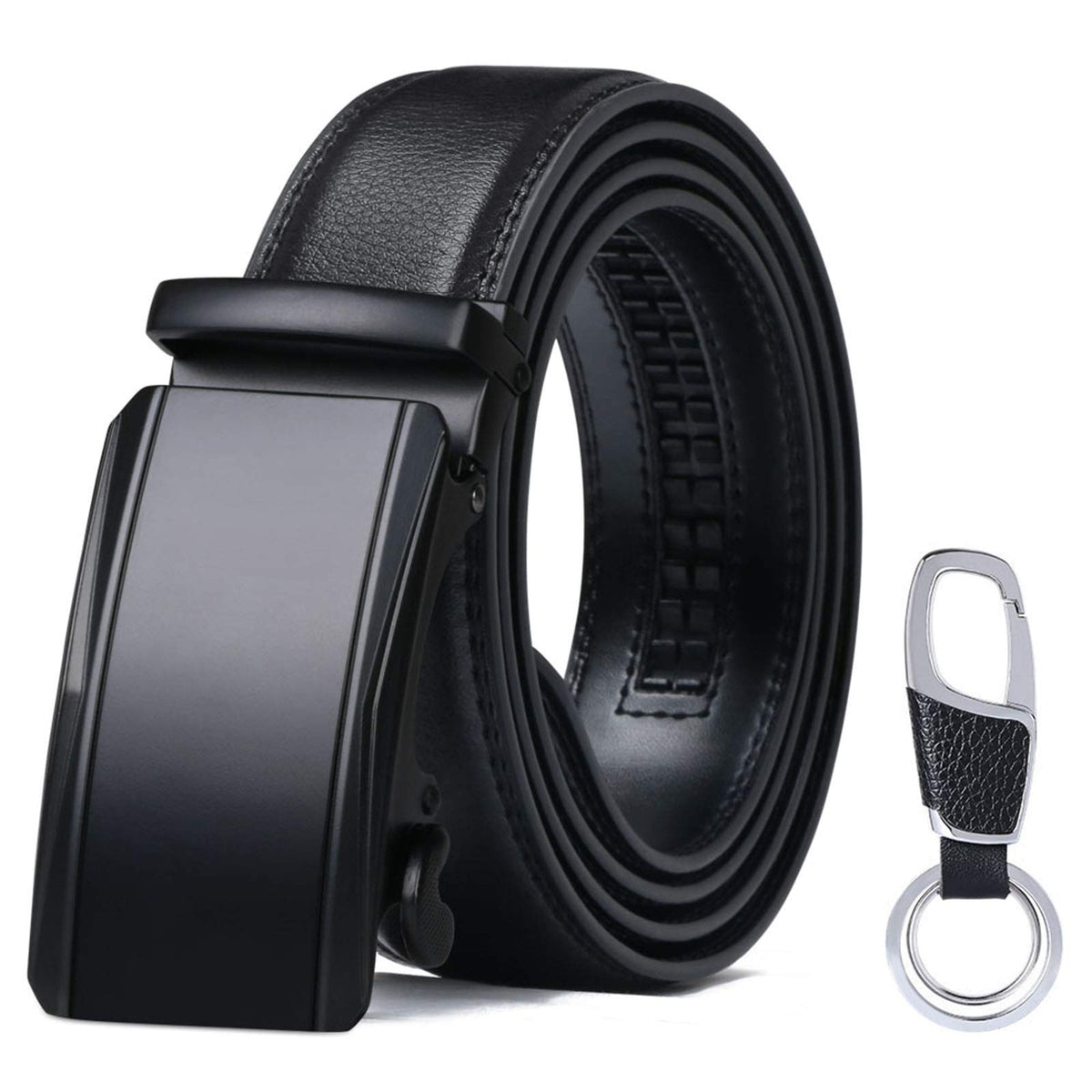 flintronic Menâ€™s Leather Belt, Automatic Buckle Leather Ratchet Belt 3.5cm * 125cm (Keychain & Gift Box Include)