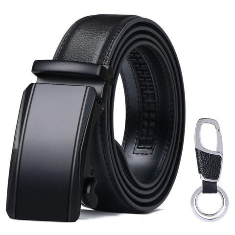 flintronic Menâ€™s Leather Belt, Automatic Buckle Leather Ratchet Belt 3.5cm * 125cm (Keychain & Gift Box Include)