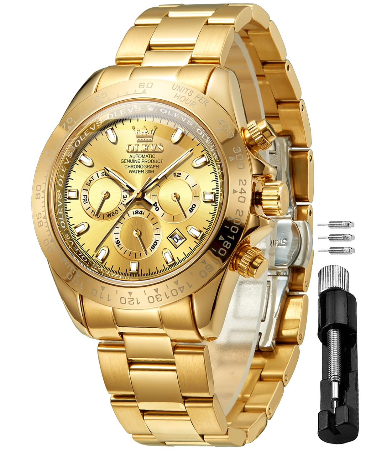 OLEVS Men's Gold Watches Automatic Mechanical Self Winding Stainless Steel Bezel Luminous Waterproof Luxury Dress Wrist Watches