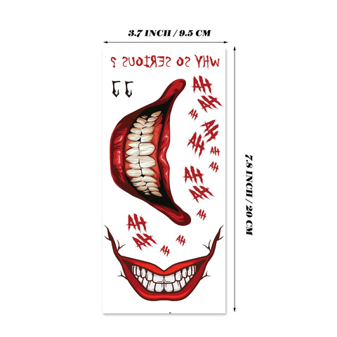 6 Sheets Creepy Smile Halloween Temporary Tattoos - Removable Mouth and HA HA Tattoos for Men, Women, Adults, and Kids Cosplay and Costume Parties